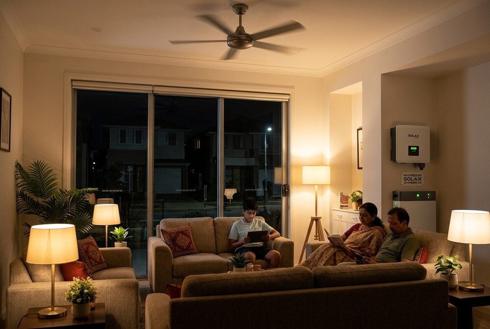a modern middle class Indian living room during a summer night blackout a modern middle class Indian living room during a summer night blackout